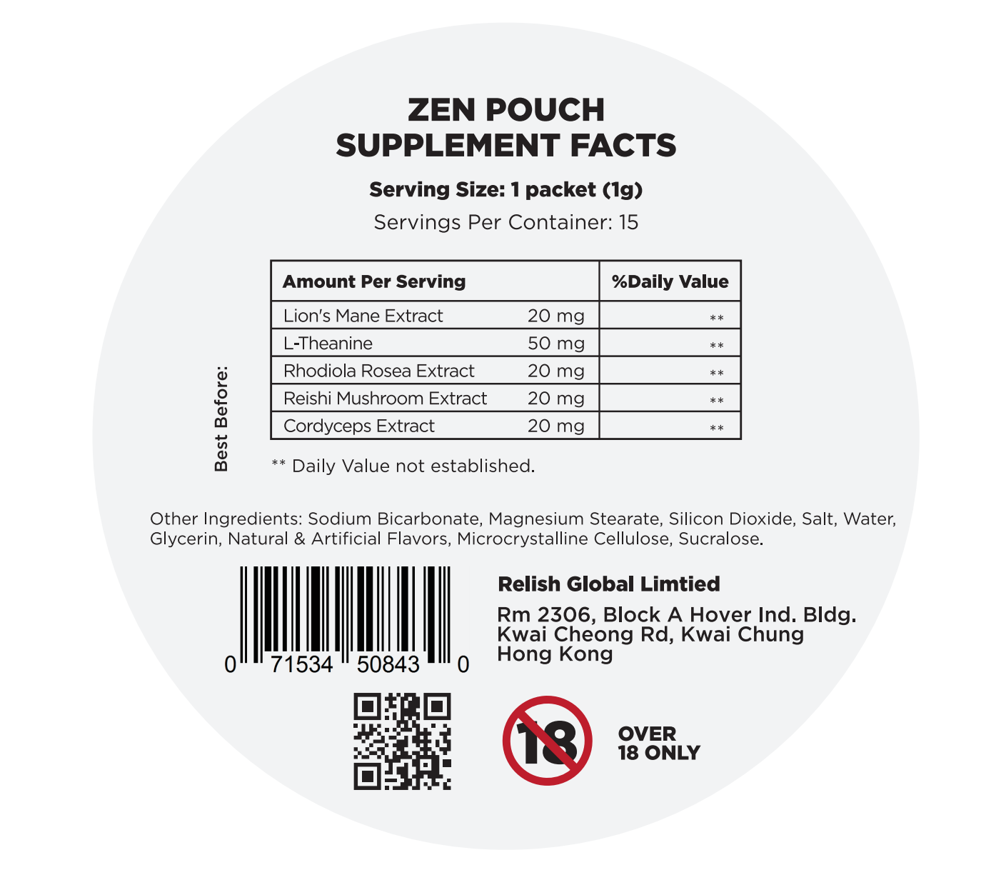 Timenergy Herbal Zen Pouches ingredients