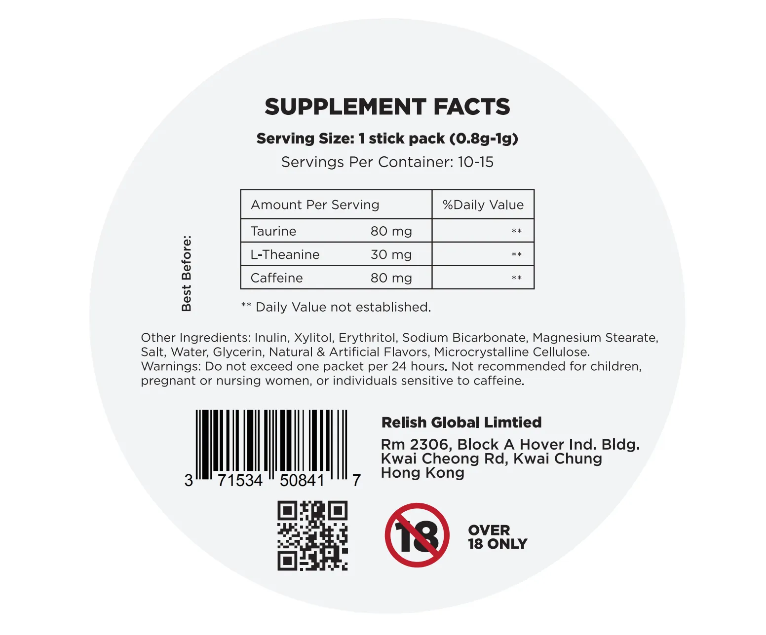Timenergy Mint Energy Pouches ingredients